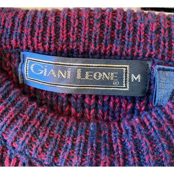 Vintage Giani Leone Sweater With Leather Size Medium Men’s Red Pullover - Picture 3 of 7